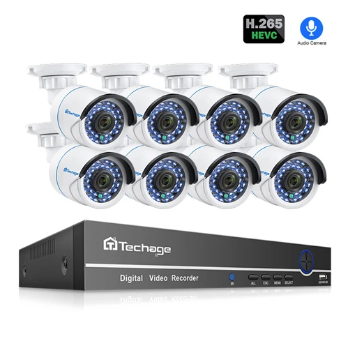 8CH NVR 8 Cameras Techage 8CH 1080P H.265 POE ip-камера NVR система 2MP аудио запись звука CCTV комплект видеонаблюдения IR Cut DIY комплект домашней безопасности - Цвет: 8CH NVR 8 Cameras