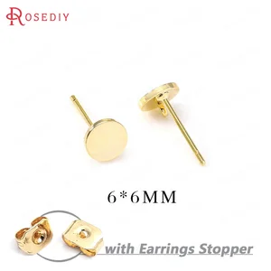 Латунные серьги-гвоздики с отверстием под золото 24 К, 10 шт., 6 х6 мм