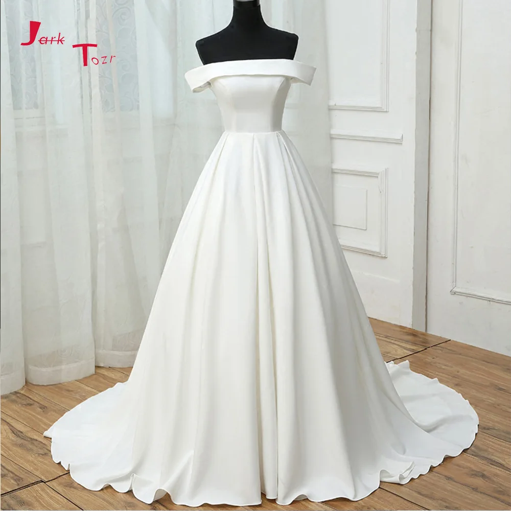 Jark Tozr Custom Made Simple Bridal Gowns 2019 Vestido De Casamento Strapless Short Sleeve Satin A-line Wedding Dresses Turkey | Свадьбы и