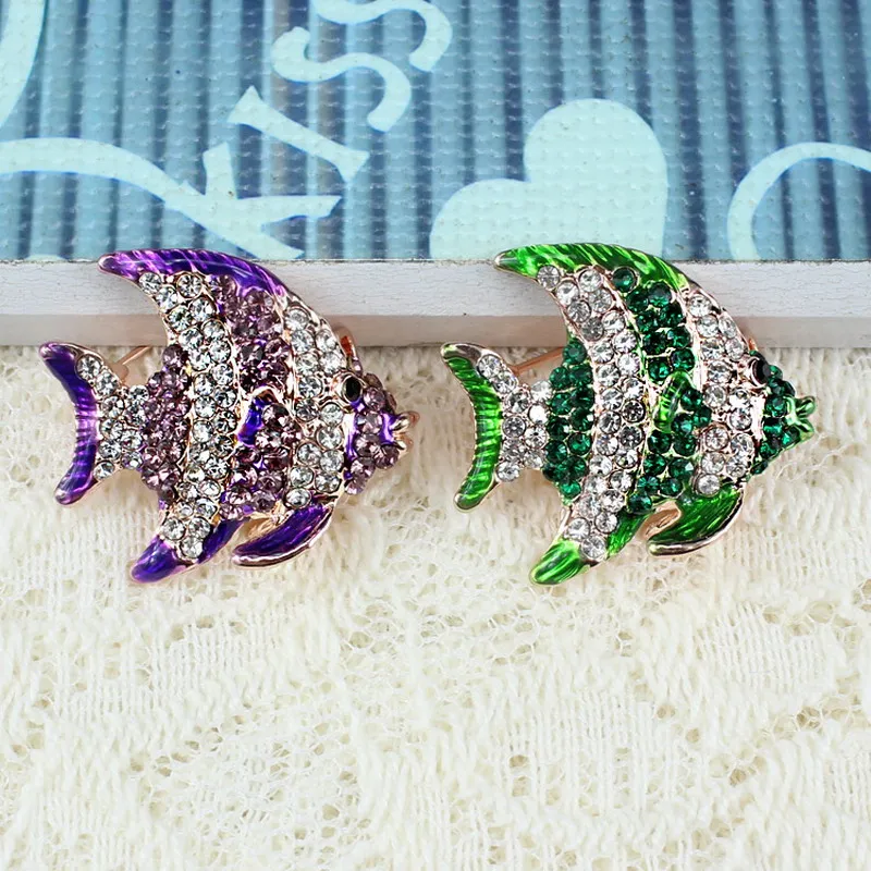 Simple Cute Gold Color Green Cartoon Animal Fish Brooches Pins CZ Crystal Rhinestone Brooch Badges Dress For Women Men Collar | Украшения и