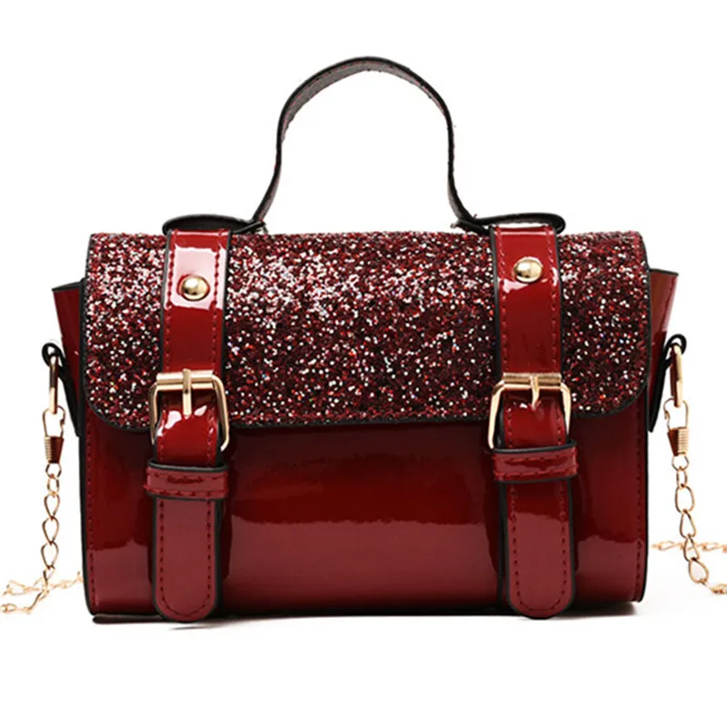 2019 модная Новая женская квадратная сумка с блестками из лакированной кожи