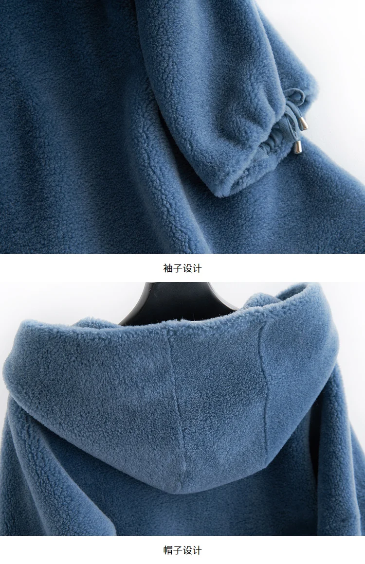 AYUNSUE Real Fur Coat Winter Woman Coats Korean Fashion Casual Midi Long Wool Hooded Jacket Elegant Ldies Outwear B18F23350