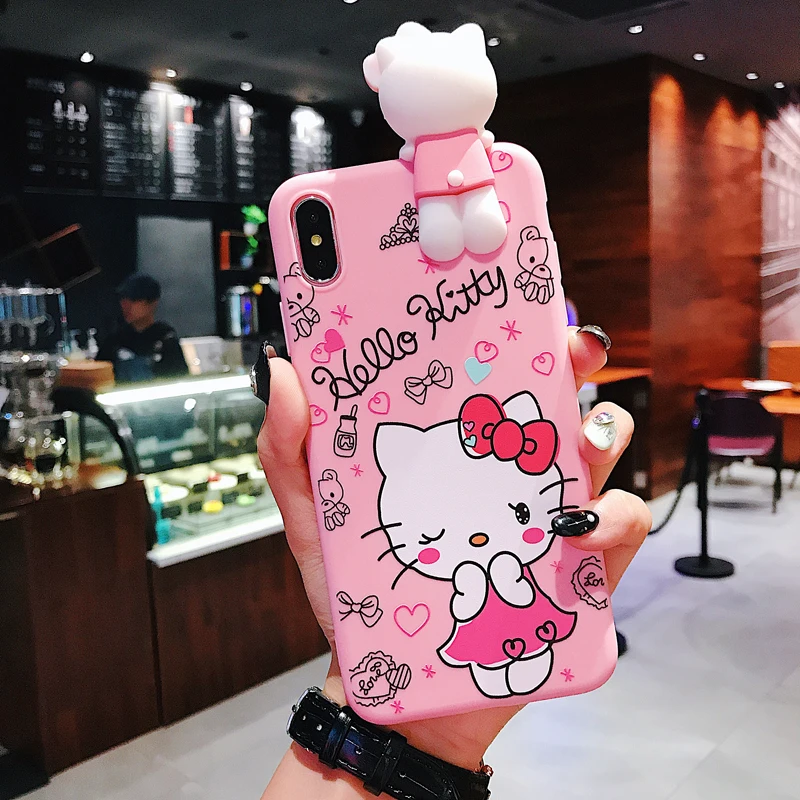 3D чехол KT cat для iphone XS MAX, лежащий чехол для iphone 7/8 plus, мягкий чехол KT для iphone 6 6s plus X XR+ держатель, длинный ремешок
