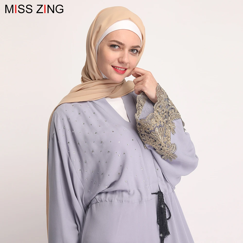 Платье туника Zing moism Abaya длинное платье с аппликацией в виде сеточки кимоно Jubah для