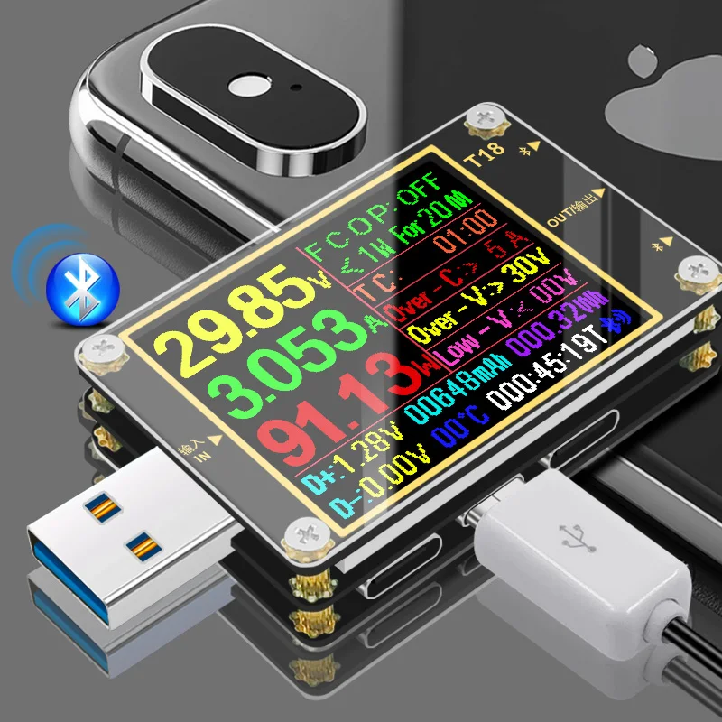 USB тестер T18 Цифровой dc мощность Вольтметр Амперметр Напряжение тока доктор 1," qc2.0 PD3.0 18 в 1 детектор