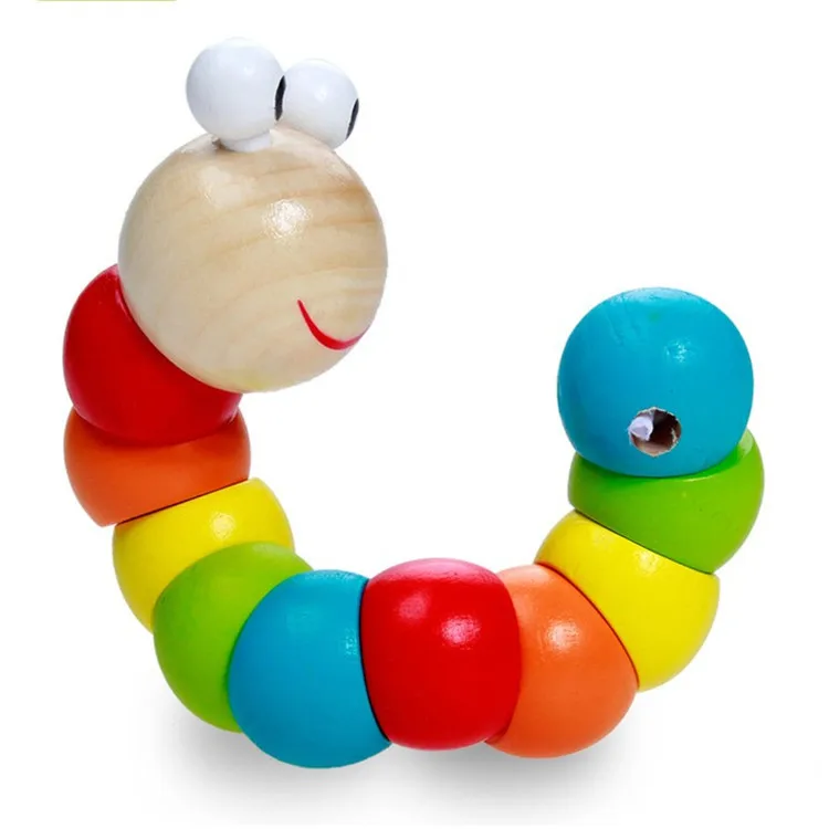 

New Baby Toys Baby Educational Toys Wooden Caterpillar Sale Baby Rattles Toys 15cm