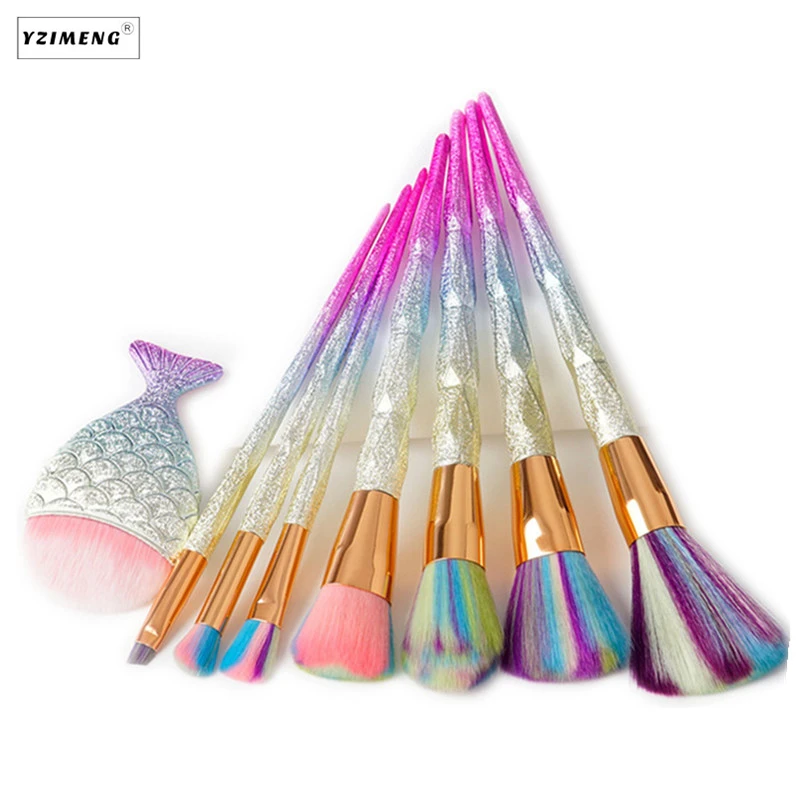 8Pcs Unicorn Rainbow Makeup Brushes Set Mermaid Foundation Powder Blush Eye Shadow Face Comestioc Brush Contour Brusher | Красота и