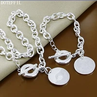 doteffil 925 sterling silver round tag 18 inch chian necklace 8 inch bracelet set for women wedding engagement party jewelry