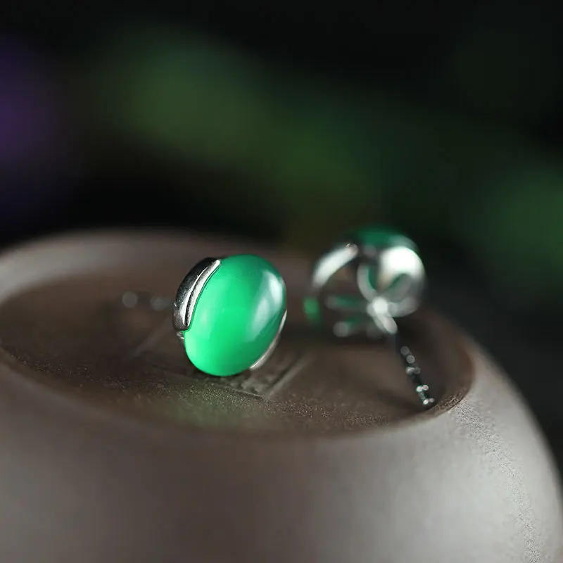 Женские серьги гвоздики из серебра 925 пробы с зеленым камнем|earrings for|earrings for