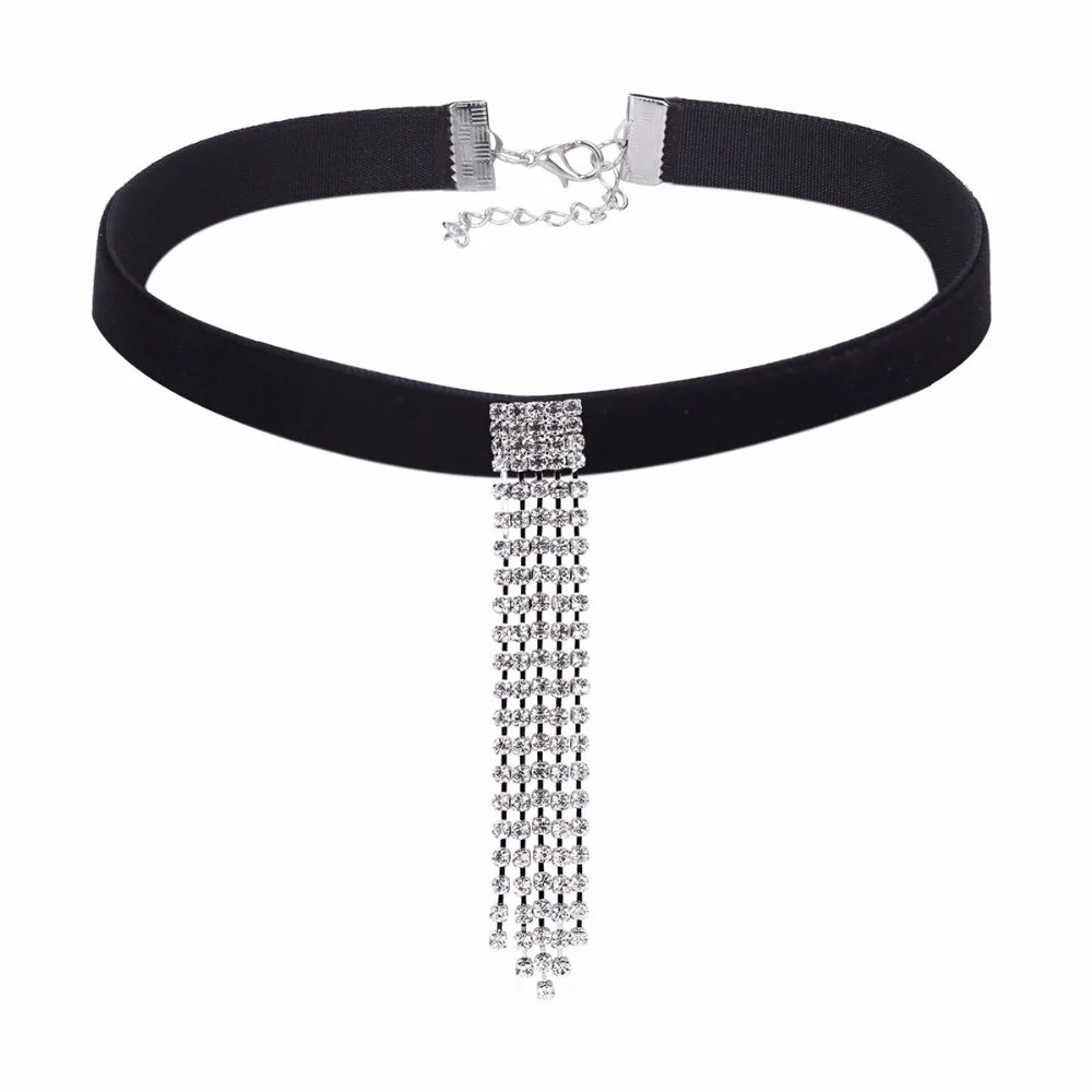 Женское бархатное ожерелье NR3665 черное с кисточками и кулонами|necklace onyx|necklace