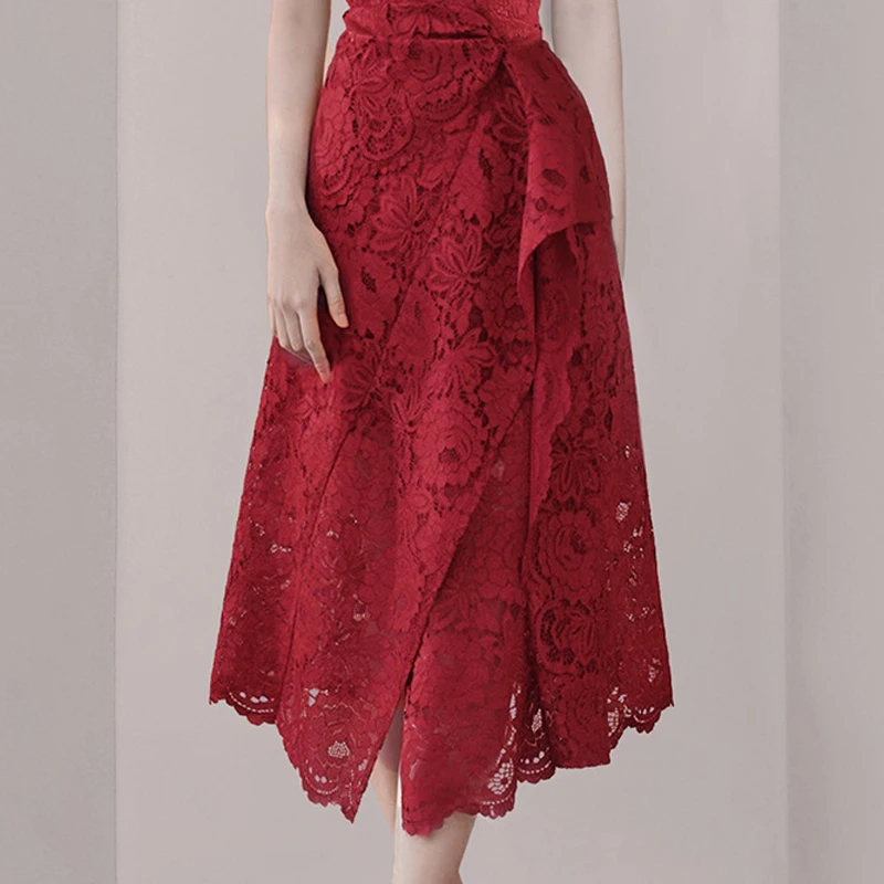 

INDRESSM 2019 New Women A-Line Red Bandage Dress Floral Lace Sleeveless Spaghetti Strap Dress Strapless Split Sexy Lady Fashion