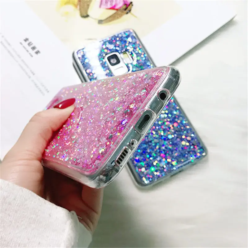 QINUO Bling Glitter Shiny Powder Case for Samsung S8 S9 Plus S7 Edge Soft Silicone For Note 8 9 5 Cover Funda |