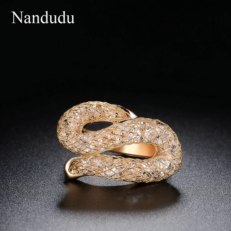 Nandudu New Wire Mesh Cocktail Austrian Crystal Ring Fashion Women cheap and fine Jewelry Gift Rings R1240 | Украшения и