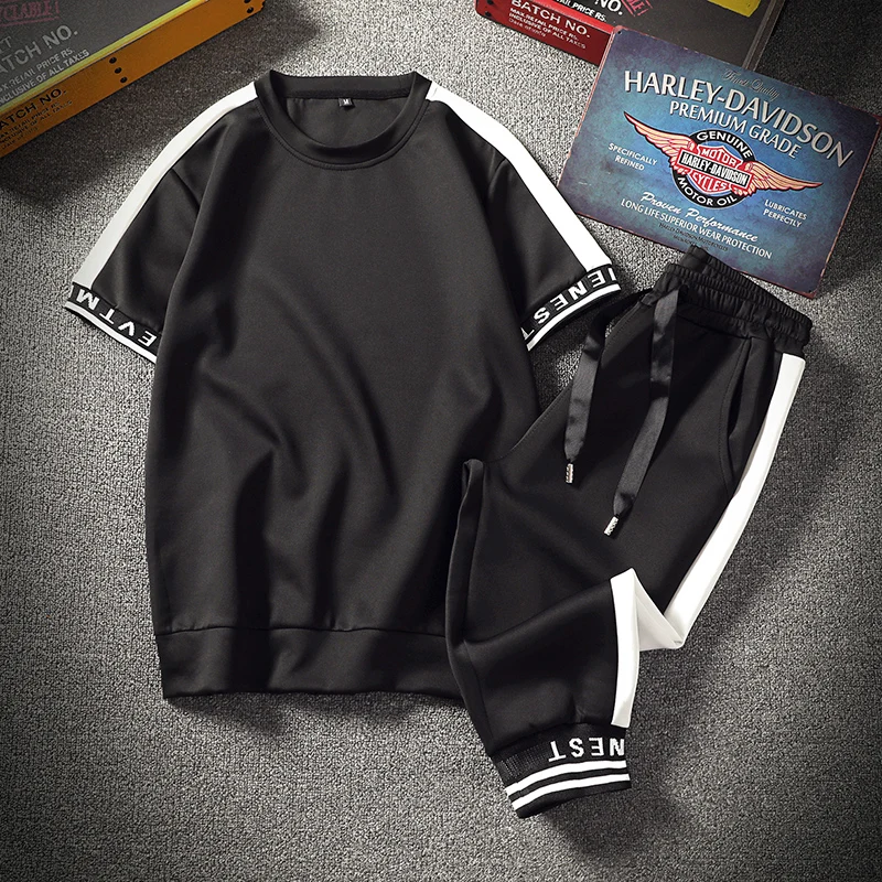 Aismz Tracksuit Casual Round neck Male Half sleeve 2 Pieces Set 2018 New Summer M-3XL Mens Sportswear | Мужская одежда