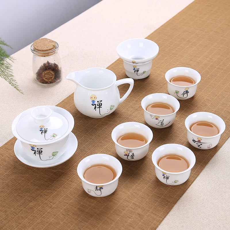 9 шт. китайский Чай комплект Gaiwan синий и белый фарфор Чайный набор кунг-фу Супница