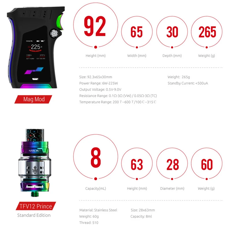 Электронная сигарета SMOK комплект MAG Smok mag 225 W коробка мод 18650 & TFV12 принц танк