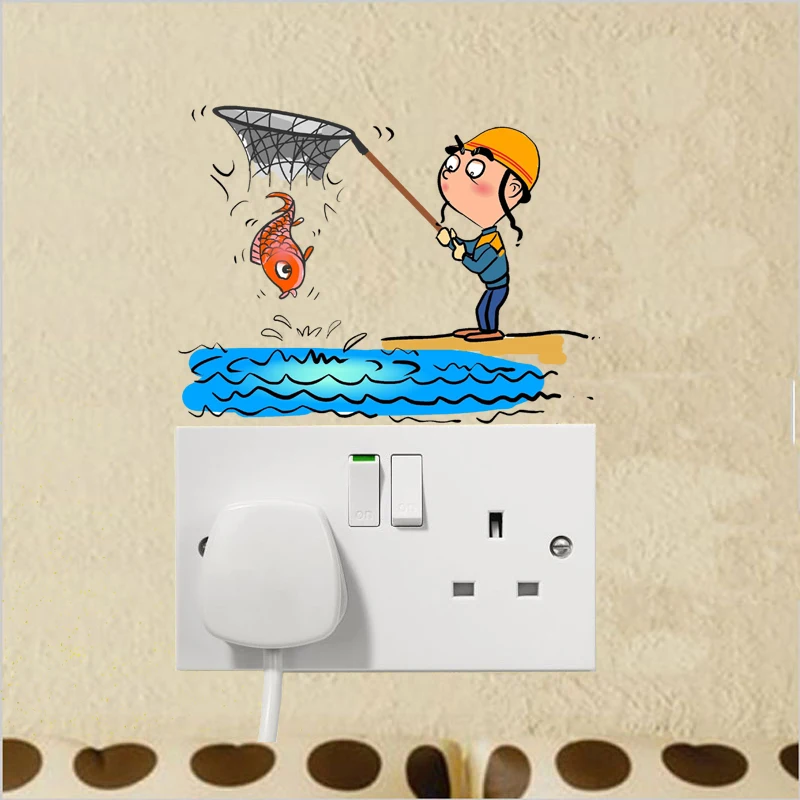 Наклейка на стену в виде рыбы YOJA Fun catch Fish In Man's Net из ПВХ 11SS0255|Наклейки стену| |