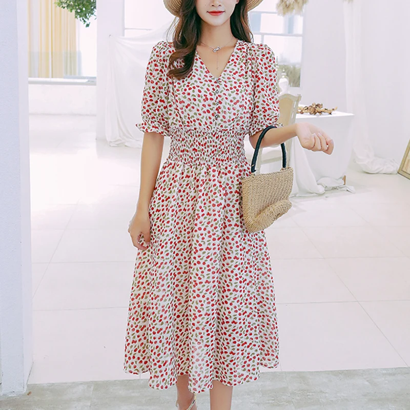 Платье BGTEEVER женское винтажное с треугольным вырезом высокой талией а-силуэта