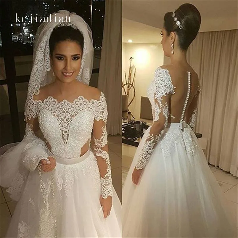 

long sleeve lace Wedding Dress Sexy off shoulder Appliques Bridal Gown wedding gown Bride Dress Vestido de noiva Robe de mariage