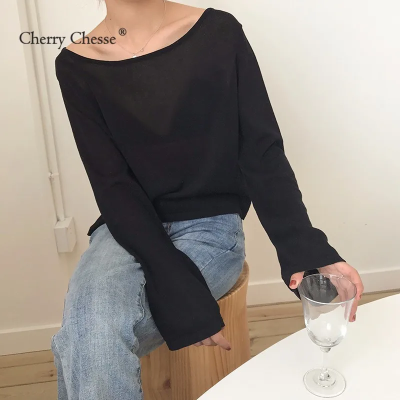 Cherry Chesse Для женщин осень вязаный свитер с длинными рукавами топы круглым вырезом