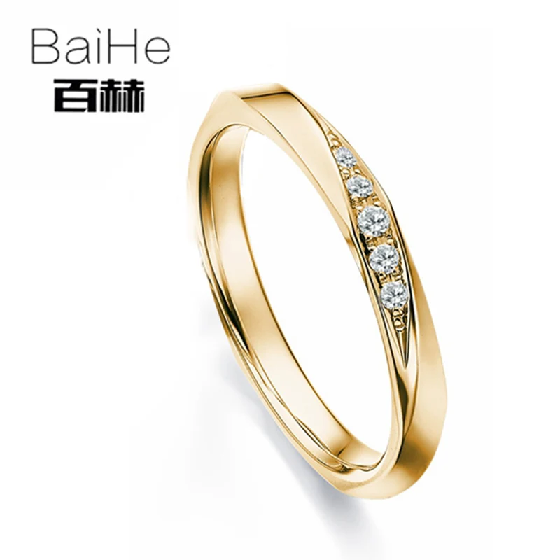 BAIHE Solid 18K Белое Золото 0.08ct Сертифицированный H/SI круглый натуральные Алмазы обручальные женщины тонкое обручальное кольцо ювелирные изделия - Цвет камня: Female ring Y