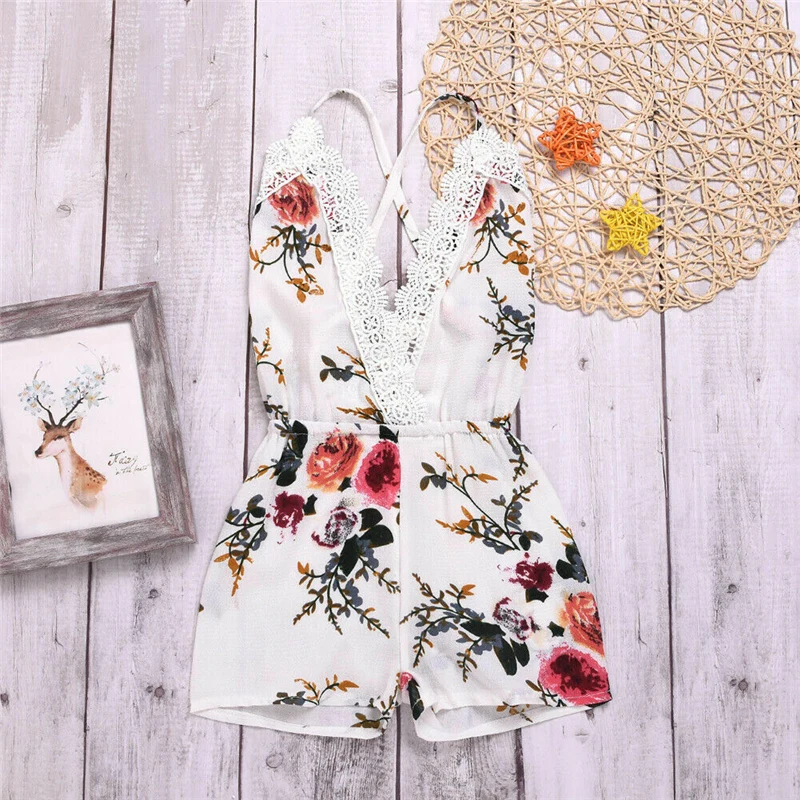 2019 летний белый комбинезон с растительным узором для девочек кружевной без