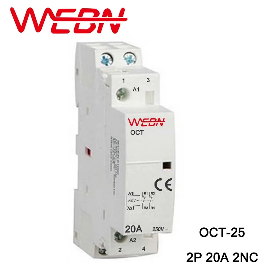OCT Series AC Household Contactor 230V 50/60Hz 2P 20A 2NC Two Normal Close Contact Din Rail Contactor