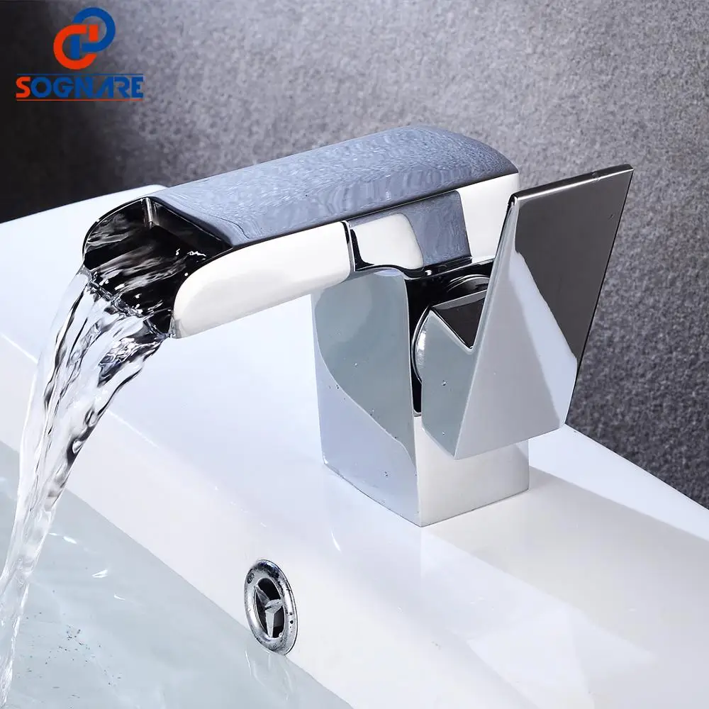 

Bathroom Basin Sink Faucet Single Handle Waterfall Basin Faucet Cold And Hot Water Mixer Deck Mounted Bathroom Sink Faucet Crane
