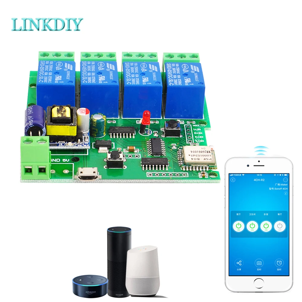 4 банды умный Модули автоматизации USB5V/DC7 32V 220 В Wi Fi модуль реле для бега