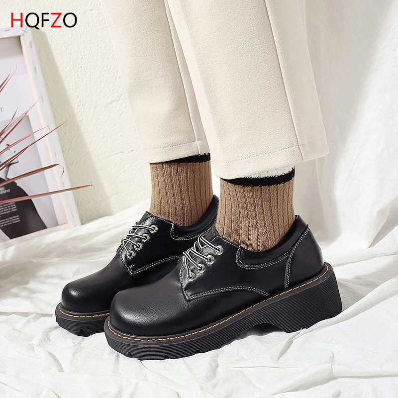 HQFZO Pantshoes/весенние женские туфли на платформе 6 см броги в британском стиле Туфли