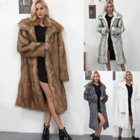 b new womens autumn winter fluffy plus long faux fox hair raccoon fur coat elegant female clothing slim warm lady jacket