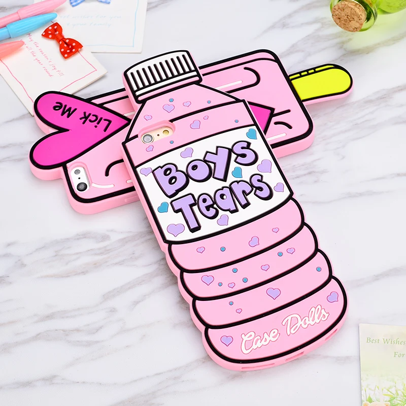 3D lovery Bottle Boy Tears Case for iphone X/8/8plus/7/7plus/6/6s/6plus Heart Ice cream Lick Me Dolls Soft Silicone rubber Cover |