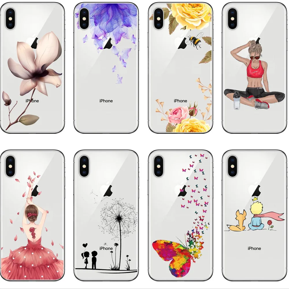 Роскошный мультфильм белый цветок Краска чехол для iPhone X лист птица мягкая Задняя
