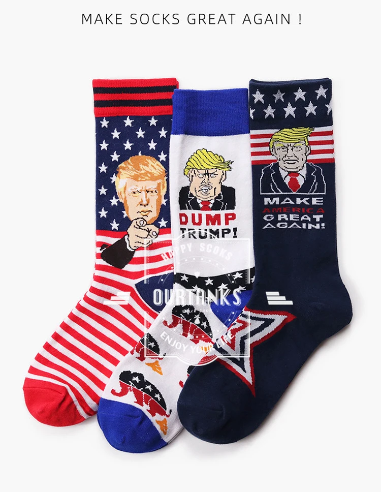 Забавные креативные носки Дональд Трамп делает Америку большой снова Национальный флаг звезды полосы Носки Женские повседневные мужские короткие счастье хлопок носки