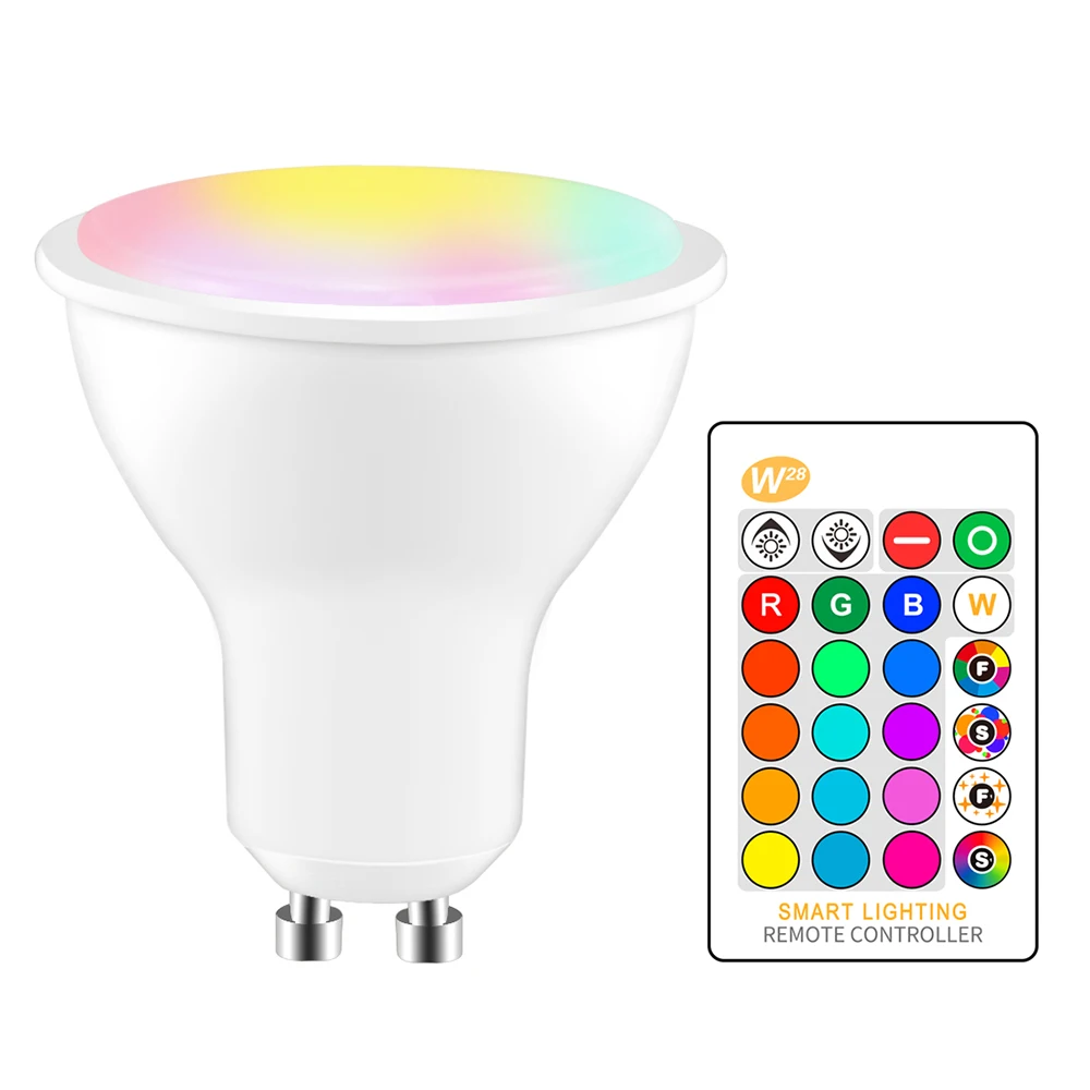 

8 Вт светодиодной лампочкой с регулируемой яркостью GU10 RGB + теплый белый Светодиодный прожектор умный светодиодный потолочный светильник ...