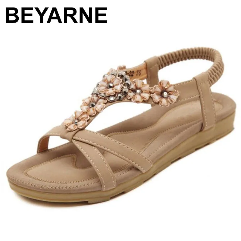 

BEYARNE New Bohemian Style 2018 Summer Women Shoes Fashion Womens Sandals Flat Heel Brand Beach Summer Shoes Ladies Sweet