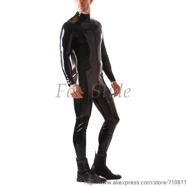 Мужской латексный комбинезон с молнией спереди