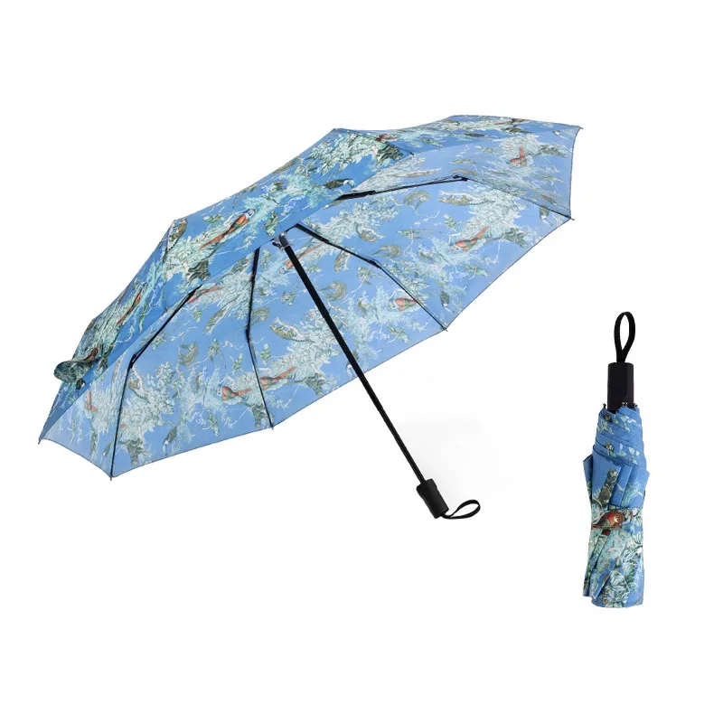 

Creative Umbrella Men Rain Woman Windproof Large Paraguas Animal Forest Print Sunny Anti-sun 3 Folding Umbrella Outdoor Paraplui