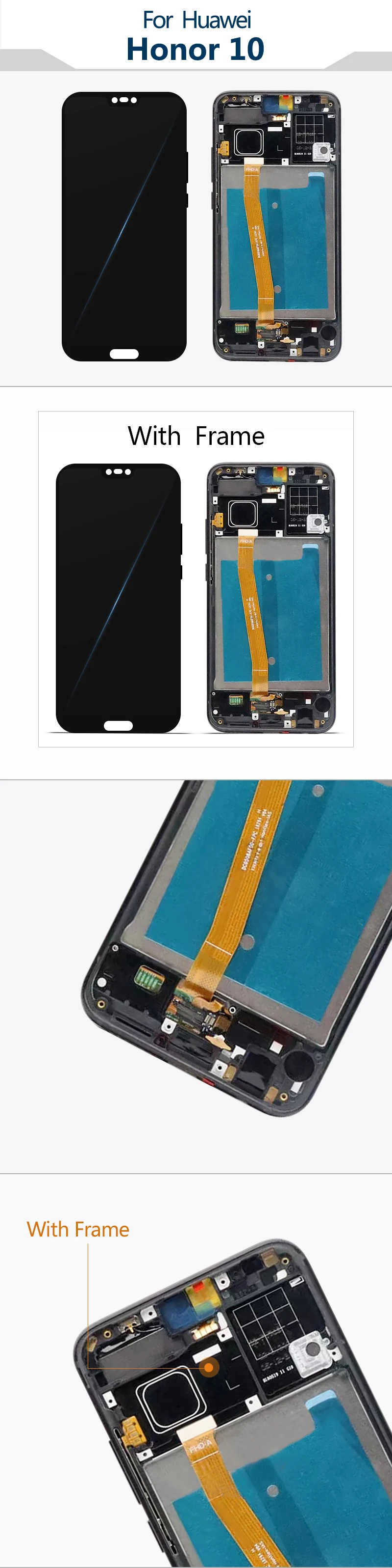 Дисплей для huawei Honor 10, ЖК-COL-L29, COL-L09, ЖК-дисплей, дигитайзер, с отпечатком пальца, для Honor 10, дисплей с рамкой