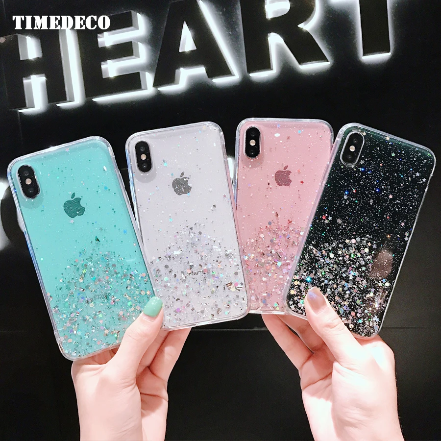 Блестящий Прозрачный чехол для телефона iPhone X Case роскошный Xr Xs max Gltter патч-чехол из