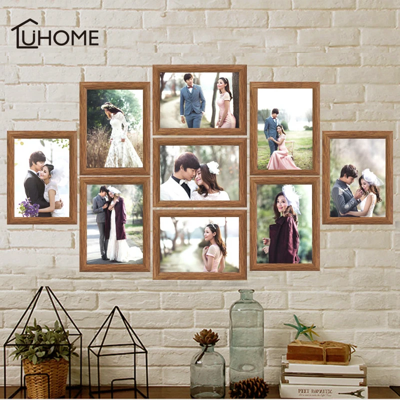 Walnut color 9 шт./компл. рамка для фото рамка для фотографий Семья КОЛЛАЖ ФОТОРАМКИ стене висит фото держатель Дисплей домашний декор стен - Цвет: Walnut color