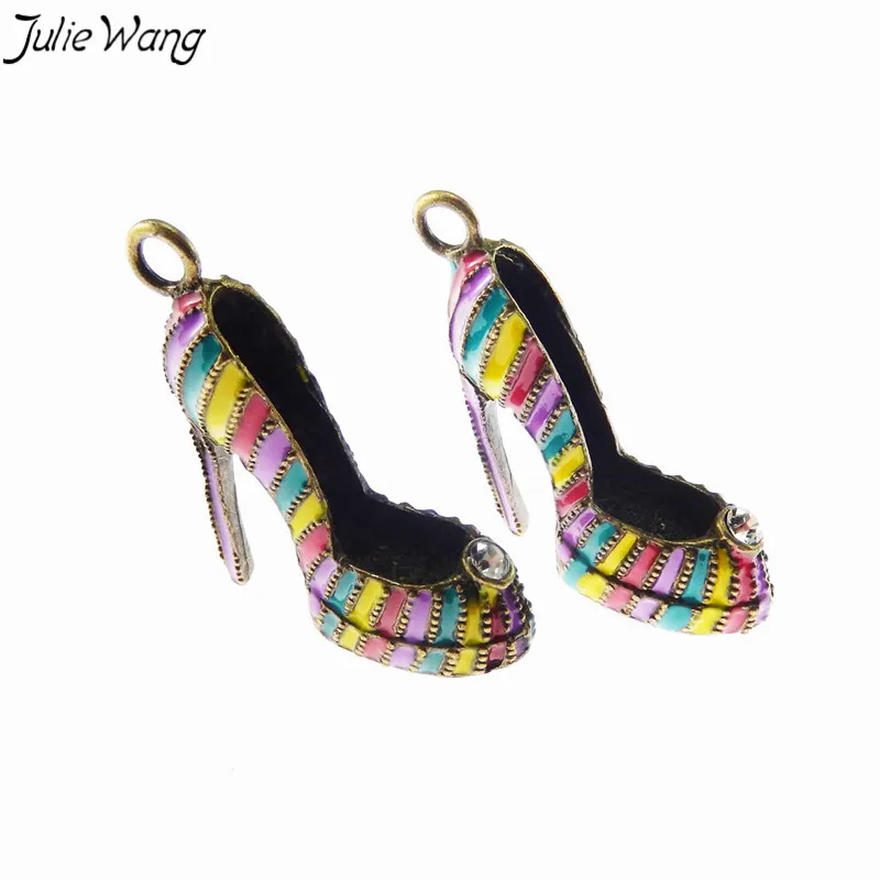 Julie Wang 4 шт. эмалированные Подвески на высоком каблуке из сплава красочная женская