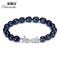 dainashi elegant black pearl bracelethigh quality natural freshwater pearl bracelet for women fine silver jewelry gift box