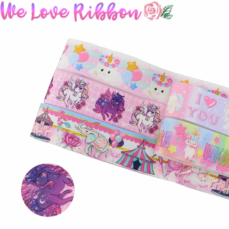 16 мм 75 мультфильм серии любовь Единорог напечатаны Grosgrain/эластичная лента