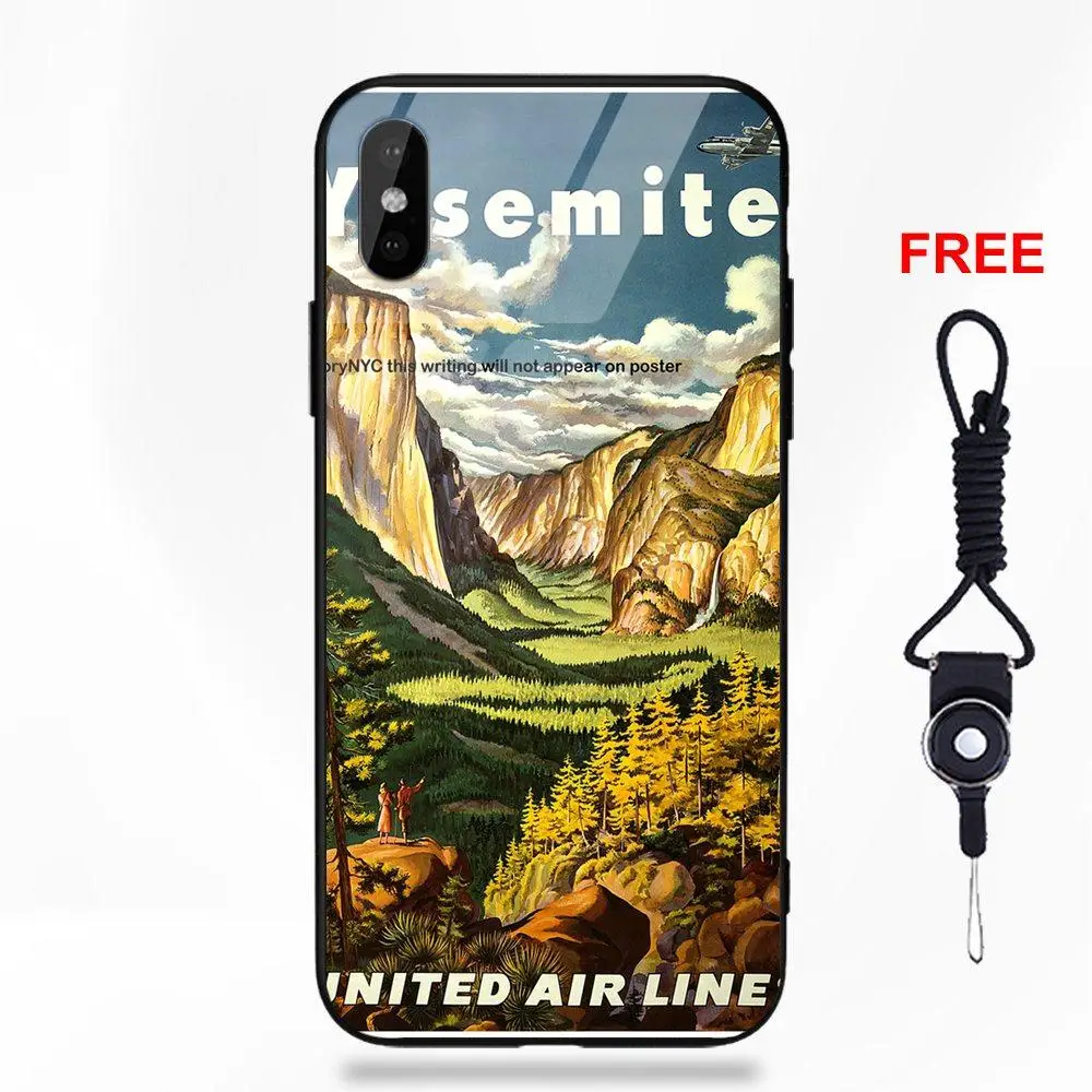 Yosemite National Park Poster Silicone TPU Frame Tempered Glass Capa Case For Apple iPhone X XS Max XR 5 5C 5S SE 6 6S 7 8 Plus | Мобильные