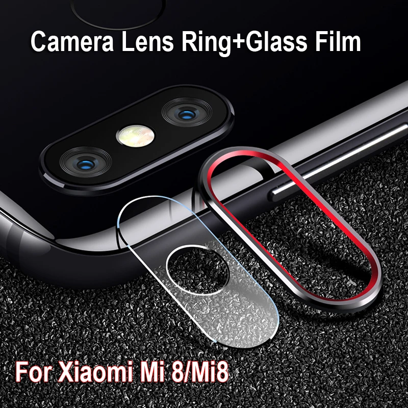Защита экрана для камеры Xiaomi Mi 8 Mi8 закаленное стекло + металлическое кольцо