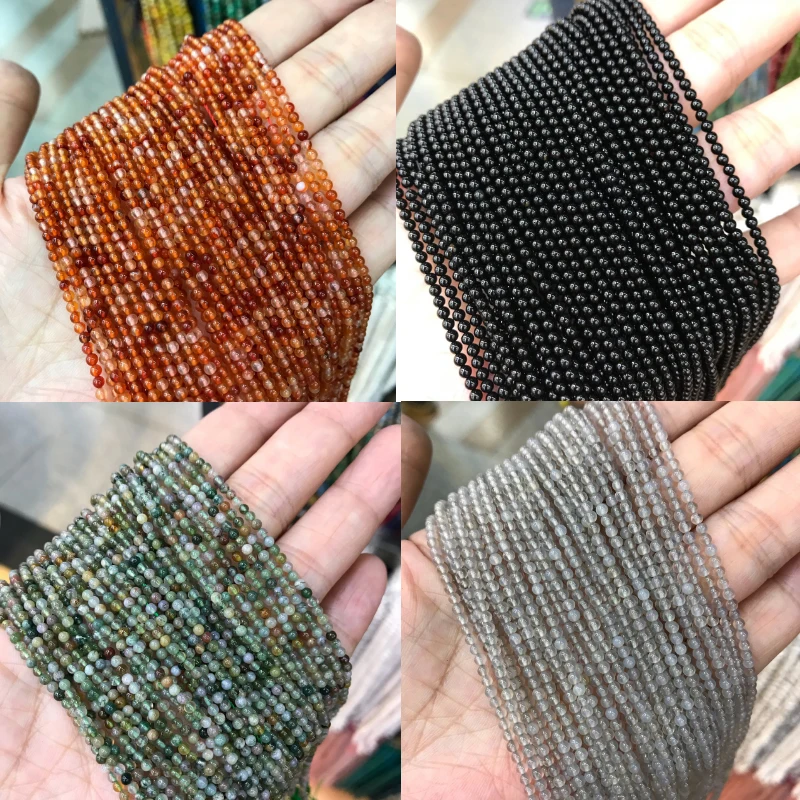 

Natural Black Onyx Red Indian Agates Stone Beads for Jewelry Making DIY Bracelet Necklace Size 2mm 15" Loose Strand Spacer Beads