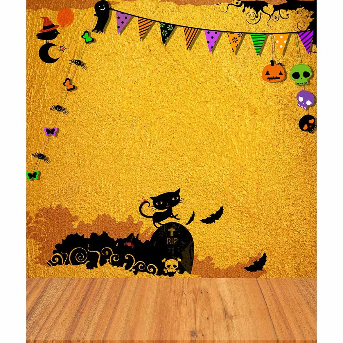 Фон для фотографий Allenjoy Золотой Черный кот баннера на Хэллоуин фон новорожденный