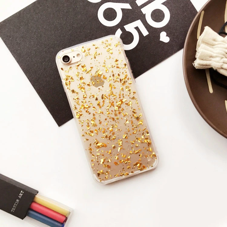 Роскошный 3D Блестящий сверкающий золотой лист Мягкий ТПУ чехол для iPhone 5S 6 6s 7 Plus