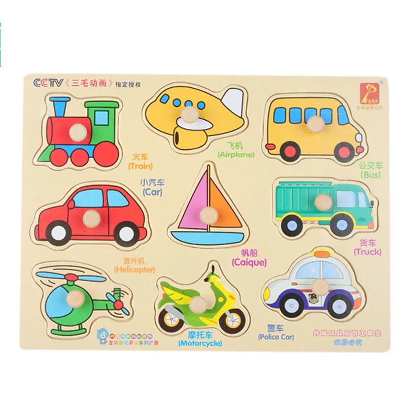 Wooden Cartoon Traffice Montessori Toy Transportation Cognition Puzzle Baby Funny Material Math Blocks XWJ454- | Игрушки и хобби